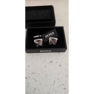Hugo Boss Mens Cufflinks, NEW IN BOX Silver Tone Geometric